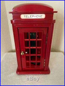 Vintage Telephone British Style Red Phone Booth Wood Old Replica English London