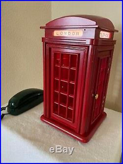 Vintage Telephone British Style Red Phone Booth Wood Old Replica English London
