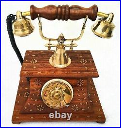 Vintage Telephone Nautical Brass Rotary Dial Working Wooden Old Style Telephone Vintage Telephone Nautical Brass Rotary Dial Working Wooden Old Style Telephone