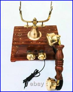 Vintage Telephone Nautical Brass Rotary Dial Working Wooden Old Style Telephone Vintage Telephone Nautical Brass Rotary Dial Working Wooden Old Style Telephone