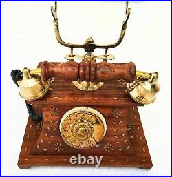 Vintage Telephone Nautical Brass Rotary Dial Working Wooden Old Style Telephone Vintage Telephone Nautical Brass Rotary Dial Working Wooden Old Style Telephone
