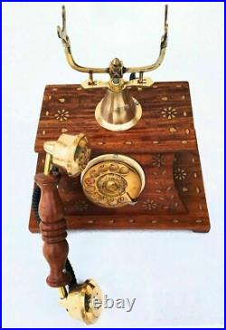 Vintage Telephone Nautical Brass Rotary Dial Working Wooden Old Style Telephone Vintage Telephone Nautical Brass Rotary Dial Working Wooden Old Style Telephone
