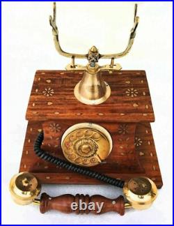 Vintage Telephone Nautical Brass Rotary Dial Working Wooden Old Style Telephone Vintage Telephone Nautical Brass Rotary Dial Working Wooden Old Style Telephone