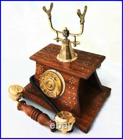 Vintage Telephone Nautical Brass Rotary Dial Working Wooden Old Style Telephone Vintage Telephone Nautical Brass Rotary Dial Working Wooden Old Style Telephone