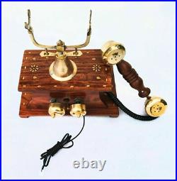Vintage Telephone Nautical Brass Rotary Dial Working Wooden Old Style Telephone Vintage Telephone Nautical Brass Rotary Dial Working Wooden Old Style Telephone