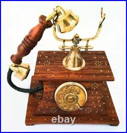 Vintage Telephone Nautical Brass Rotary Dial Working Wooden Old Style Telephone Vintage Telephone Nautical Brass Rotary Dial Working Wooden Old Style Telephone