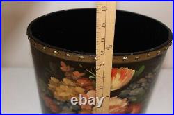 Vintage Tole Old Master style floral hand painted quality wastebasket