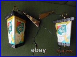 Vintage Triangle 1950s Heileman's Old Style Hanging Beer Lights PAIR Lanterns
