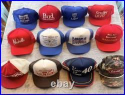Vintage Trucker Hat Lot 12 Beer Bud Stroh Old Style NASCAR NHRA Snapback Caps