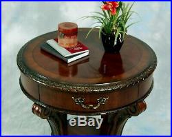 Vintage Victorian Old World Style Round Wood Lamp End Table