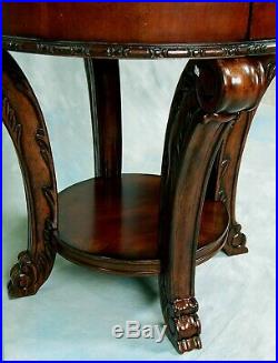 Vintage Victorian Old World Style Round Wood Lamp End Table