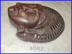 Vintage Wood Face Woman Young Portrait Engraved African Style Rare Old 20th