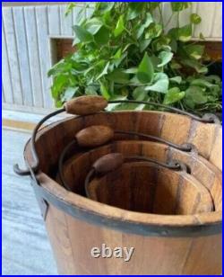 Vintage Wooden Buckets Original Old Fine Hand Carved Vintage Wooden Buckets Original Old Fine Hand Carved