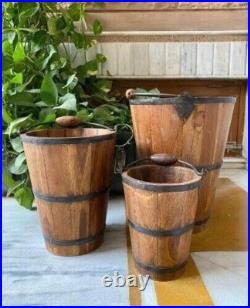 Vintage Wooden Buckets Original Old Fine Hand Carved Vintage Wooden Buckets Original Old Fine Hand Carved
