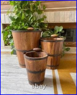 Vintage Wooden Buckets Original Old Fine Hand Carved Vintage Wooden Buckets Original Old Fine Hand Carved