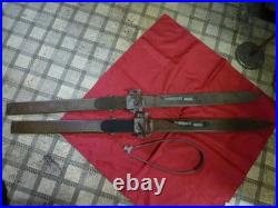 Vintage Wooden Skis 120cm Old Style Bindings Antique Winter Decor Collectible