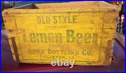 Vintage Wooden Soda Crate OLD STYLE LEMON BEER Wood Box CLINTON IOWA