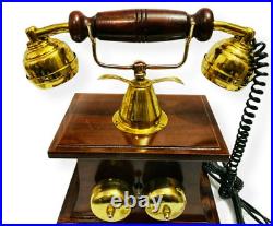 Vintage Wooden Telephone Victorian Nautical Brass Rotary Etching Old Style