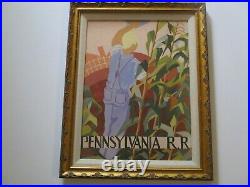 Vintage Wpa Style Antique Pennsylvania Railroad Painting Farm Farming Farmer Old
