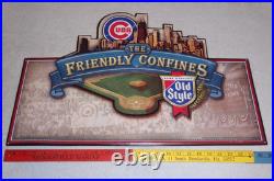 Vintage Wrigley Field Chicago Cubs Old Style Beer Embossed Metal Baseball Sign