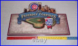 Vintage Wrigley Field Chicago Cubs Old Style Beer Embossed Metal Baseball Sign