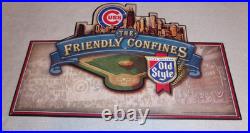 Vintage Wrigley Field Chicago Cubs Old Style Beer Embossed Metal Baseball Sign