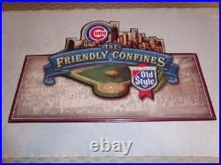 Vintage Wrigley Field Chicago Cubs Old Style Beer Embossed Metal Baseball Sign