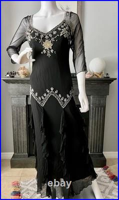 Vintage Y2K Xscape by Joanna Chen Old Hollywood Style Black Silk Beaded Dress 12