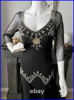 Vintage Y2K Xscape by Joanna Chen Old Hollywood Style Black Silk Beaded Dress 12