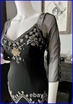 Vintage Y2K Xscape by Joanna Chen Old Hollywood Style Black Silk Beaded Dress 12