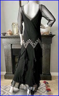 Vintage Y2K Xscape by Joanna Chen Old Hollywood Style Black Silk Beaded Dress 12
