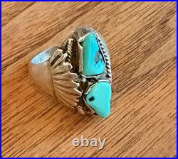 Vintage cool Old Pawn Navajo style Turquoise Sterling Silver Ring Size 8.5 13.2g