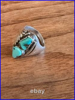 Vintage cool Old Pawn Navajo style Turquoise Sterling Silver Ring Size 8.5 13.2g