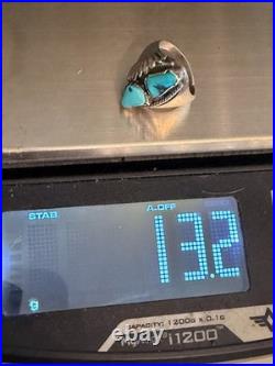 Vintage cool Old Pawn Navajo style Turquoise Sterling Silver Ring Size 8.5 13.2g