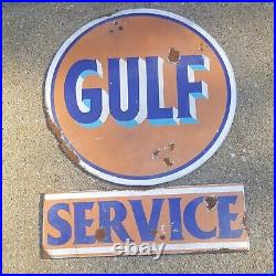 Vintage look Old Style Gulf Service station Sign gas oil hot rod garage art