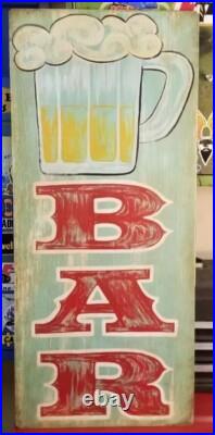 Vintage look Old Style Hand Painted Bar Sign hot rod garage art Weathered Patina Vintage look Old Style Hand Painted Bar Sign hot rod garage art Weathered Patina
