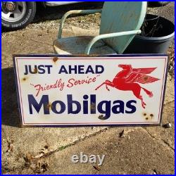 Vintage look Old Style Just Ahead Mobilgas Sign look hot rod garage art