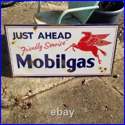 Vintage look Old Style Just Ahead Mobilgas Sign look hot rod garage art