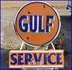 Vintage look Old Style Rusty Gulf Gasoline Gas Station Sign hotrod garage art