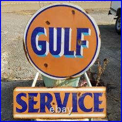 Vintage look Old Style Rusty Gulf Gasoline Gas Station Sign hotrod garage art