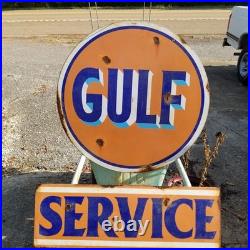 Vintage look Old Style Rusty Gulf Gasoline Gas Station Sign hotrod garage art