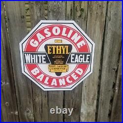 Vintage look Old Style White Eagle Gasoline Sign hot rod garage art