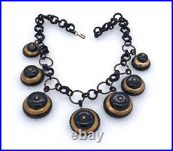 Vintage old Urea Formaldehyde and metal buttons necklace Bakelite style