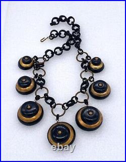 Vintage old Urea Formaldehyde and metal buttons necklace Bakelite style