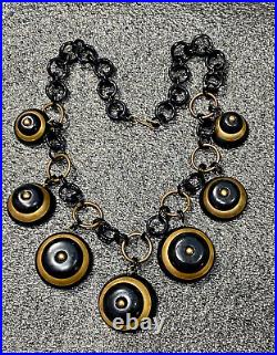 Vintage old Urea Formaldehyde and metal buttons necklace Bakelite style