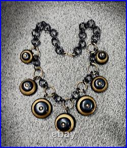 Vintage old Urea Formaldehyde and metal buttons necklace Bakelite style