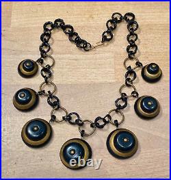 Vintage old Urea Formaldehyde and metal buttons necklace Bakelite style