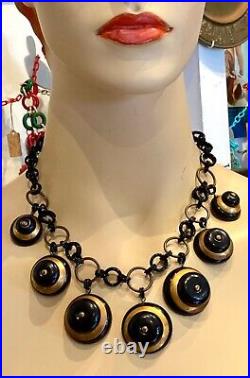 Vintage old Urea Formaldehyde and metal buttons necklace Bakelite style