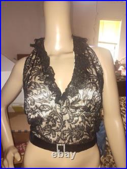 Vintage old hollywood style plunge halter top black lace glam sirencore sexy