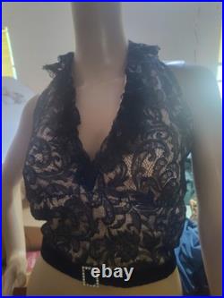 Vintage old hollywood style plunge halter top black lace glam sirencore sexy
